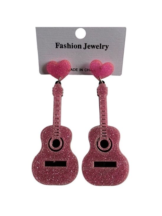 Jewelry - PINK Acrylic Guitar Pierced Bling Earrings